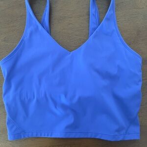 Vibrant Blue Sports Bra with V-Neckline and Spaghetti Straps